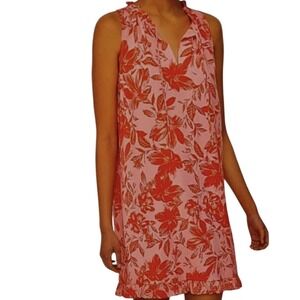 LOFT Outlet Hawaiian Floral‎ Sleeveless dress Ruffle Neck Pink Orange XL NWT $79